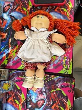 Vintage 1980s Cabbage Patch Kids Doll with Red Yarn Hair Green Eyes and White Pi